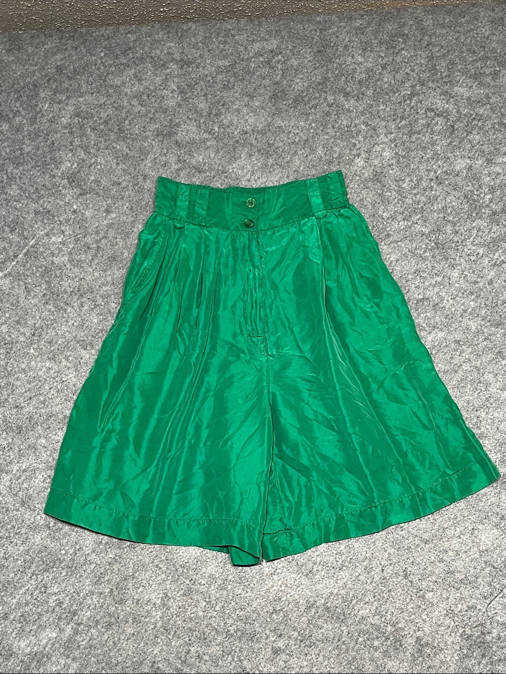 Vintage High-Waist Emerald Green Silk Shorts